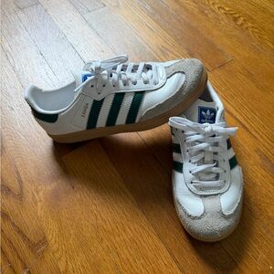 Adidas Kids White and Green SAMBA Sneakers
